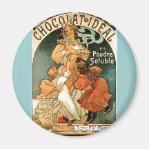 Alphonse (Alfons) Mucha Chocolat ideal Kylskåps Magneter