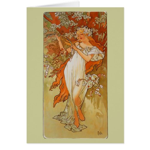 Alphonse Mucha - art nouveau - vår Hälsningskort