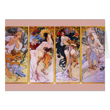 Alphonse Mucha hälsningkort för fyra säsonger