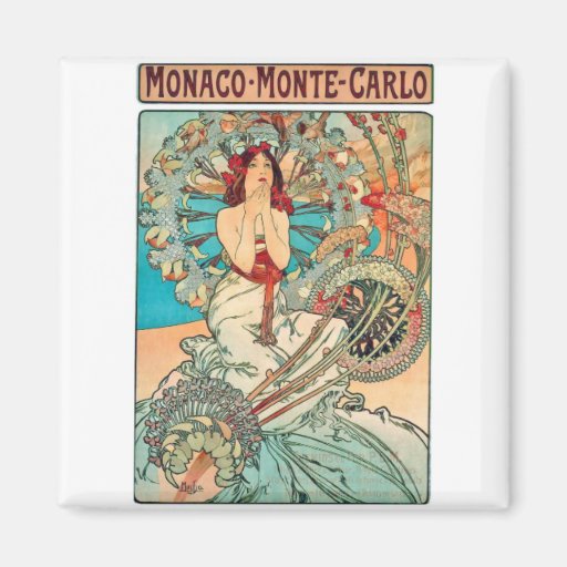 Alphonse Mucha Monaco, Monte - carlo, 1897 Kylskåps Magneter