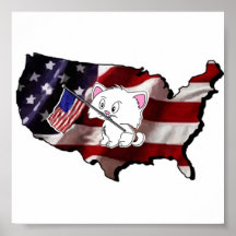 Amerika: USA Silhouette och kattunge Affisch