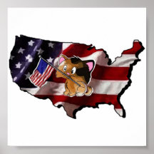 Amerika: USA Silhouette och kattunge Affischer