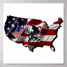 Amerika: USA Silhouette och kattunge Posters