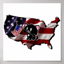 Amerika: USA Silhouette och kattunge Posters
