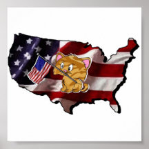Amerika: USA Silhouette och kattunge Print