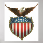 Amerikanska flaggan och örn för vintage patriotisk affisch