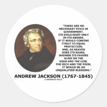Andrew Jackson inga nödvändiga ondska i Gov'tcitat Klistermärken