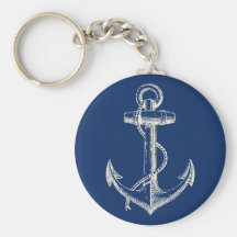 Ankra marinblå vit för den nautiska Keychain gåvan Nyckel Ring