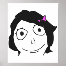 Ansikte Meme för ursinne för Derpina svart hårbrun Posters