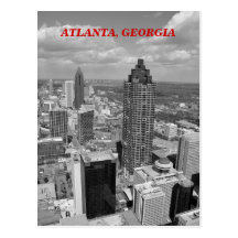 Antennen beskådar av Atlanta, Georgia i svartvitt Vykort