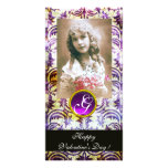 ANTIK PURPURFÄRGAD DAMASTAST Amethyst Monogram Hälsningskort Med Foto