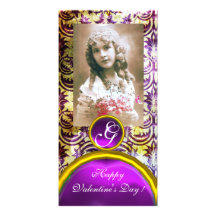 ANTIK PURPURFÄRGAD DAMASTAST Amethyst Monogram Skräddarsydda Fotokort