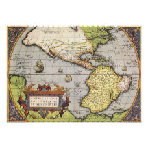 Antik världskarta av Americasna, 1570 Inbjudningskort