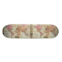Antik världskarta av John Colton, circa 1854 Skateboard Decks