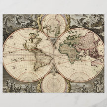 Antik världskarta av Nicolao Visscher, circa 1690 Flygblad Designs