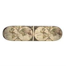 Antik världskarta av Nicolao Visscher, circa 1690 Skateboard Deck