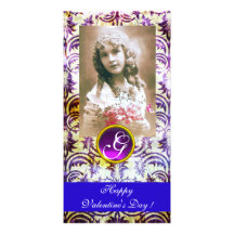 ANTIKA PURPURFÄRGADE DAMASTAST Amethyst Monogrambl Anpassingsbara Fotokort