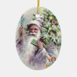 Antika Santa i lilalag med julgranen Julgranskulor