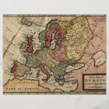 Antikvarisk karta 1721 av Europa av den Herman mol Flygblad Designs