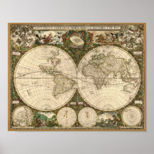 Antikvitetvärldskarta 1660 av Frederick de Intelli Affischer