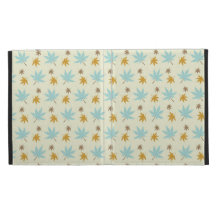 Aqua and gold leaves iPad folio case