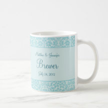 Aqua Personalized Wedding Gift Mug w/ Custom Text