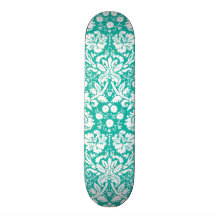 Aqua Turquoise Teal damask pattern Skateboard