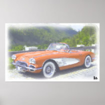 AquarelleCorvette C1 cabriolet 1958 Affischer