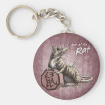 År av råttan Keychain - röd bakgrund Nyckel Ring