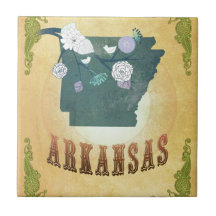 Arkansas karta med älskvärda fåglar keramiska plattor