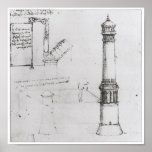 Arkitektonisk teckning, torn, Leonardo Da Vinci Affischer