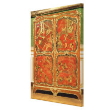 Armoiren med röd lacquer för Chinoiserie fyra pane Canvasdukar Med Gallerikvalitet