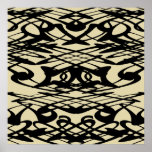 Art nouveaumönster i beige och Black. Print