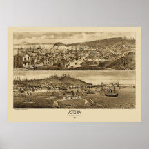 Astoria Oregon panorama- karta 1883 Affischer