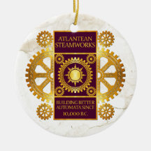 Atlantean Steamworks-Gold & Purple on White Marble Christmas Ornament