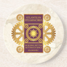 Atlantean Steamworks-Gold & Purple on White Marble Coasters