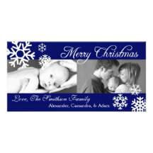 Åtskillig snöflingorjul marinblåa Photocard Skräddarsydda Fotokort