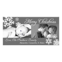 Åtskillig snöflingorjul Photocard (grått) Hälsningskort Med Foto
