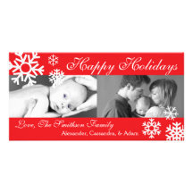 Åtskillig snöflingorjul (röda) Photocard, Anpassade Foto Kort