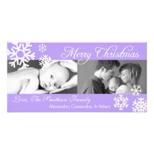 Åtskillig snöflingorjul (violetta) Photocard, Skräddarsydda Fotokort