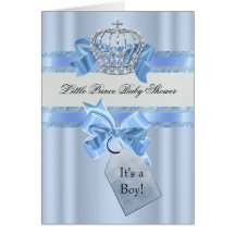 Baby Shower Boy Blue White Prince Crown Card