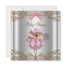 Baby shower för flicka för rosabruntsnöre
