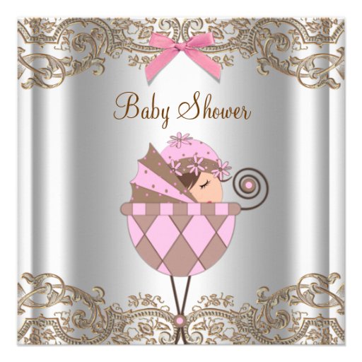 Baby shower för flicka för rosabruntsnöre personliga inbjudan