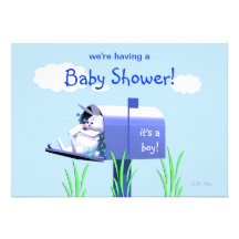 Baby shower för pojken - kanin i brevlåda anpassningsbara inbjudningskort