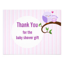 Baby Shower Purple Owls Flat Thank You Custom Invites