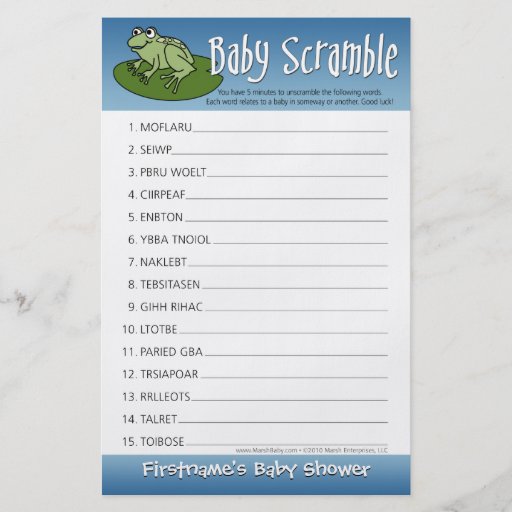 Baby showerlek - babyordScramble Full Färg Flygblad