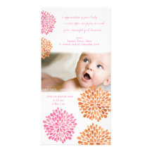 Babyen tackar dig att card rosa- & orangeblommor fotokort