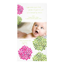 Babyen tackar dig shock rosa- & gröntblom anpassade foto kort