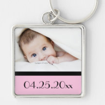 Babyfoto och födelsedatum nyckel ring