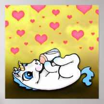 Babyunicorn som matar tid - blått - tryck affisch